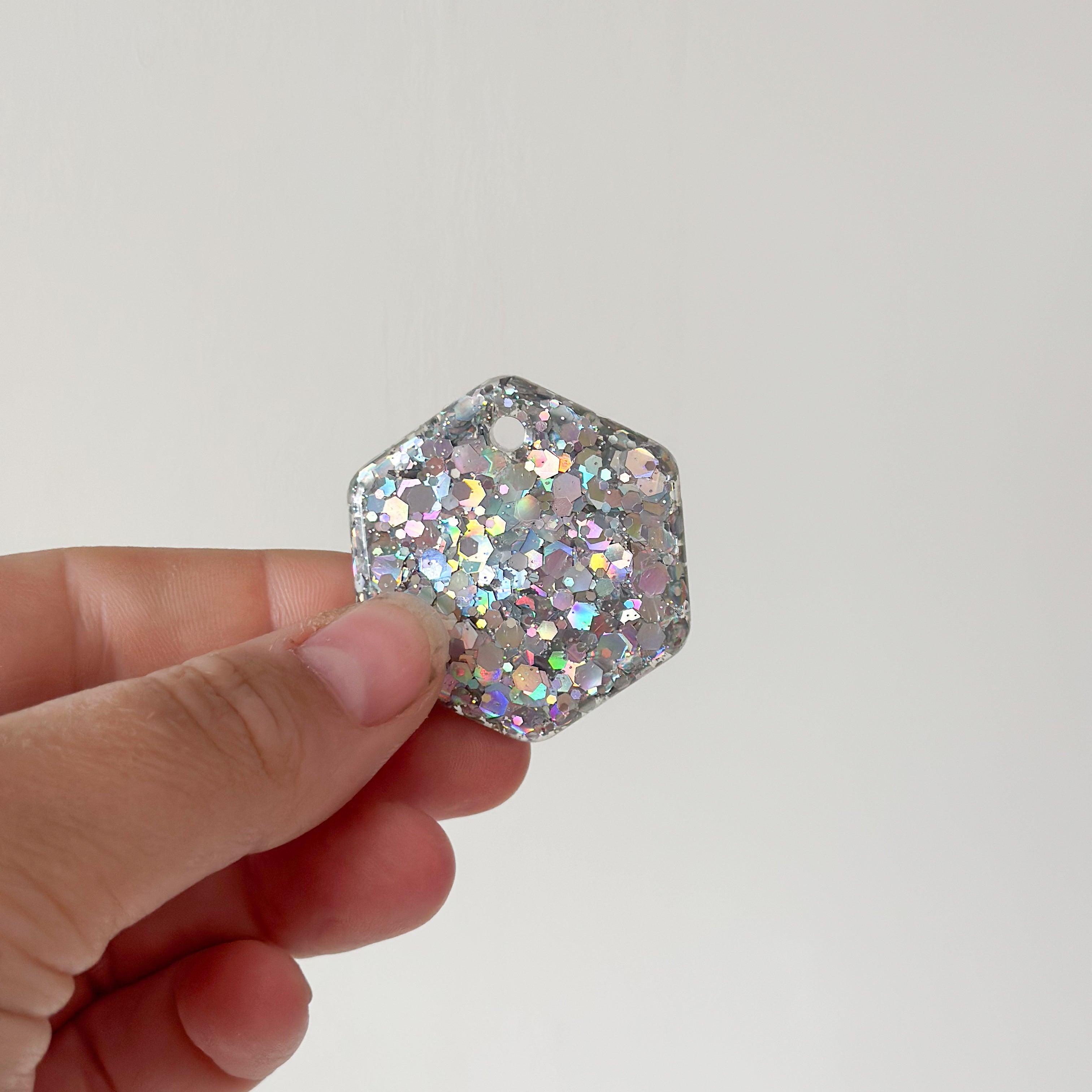 Tag zeshoek zilveren glitters