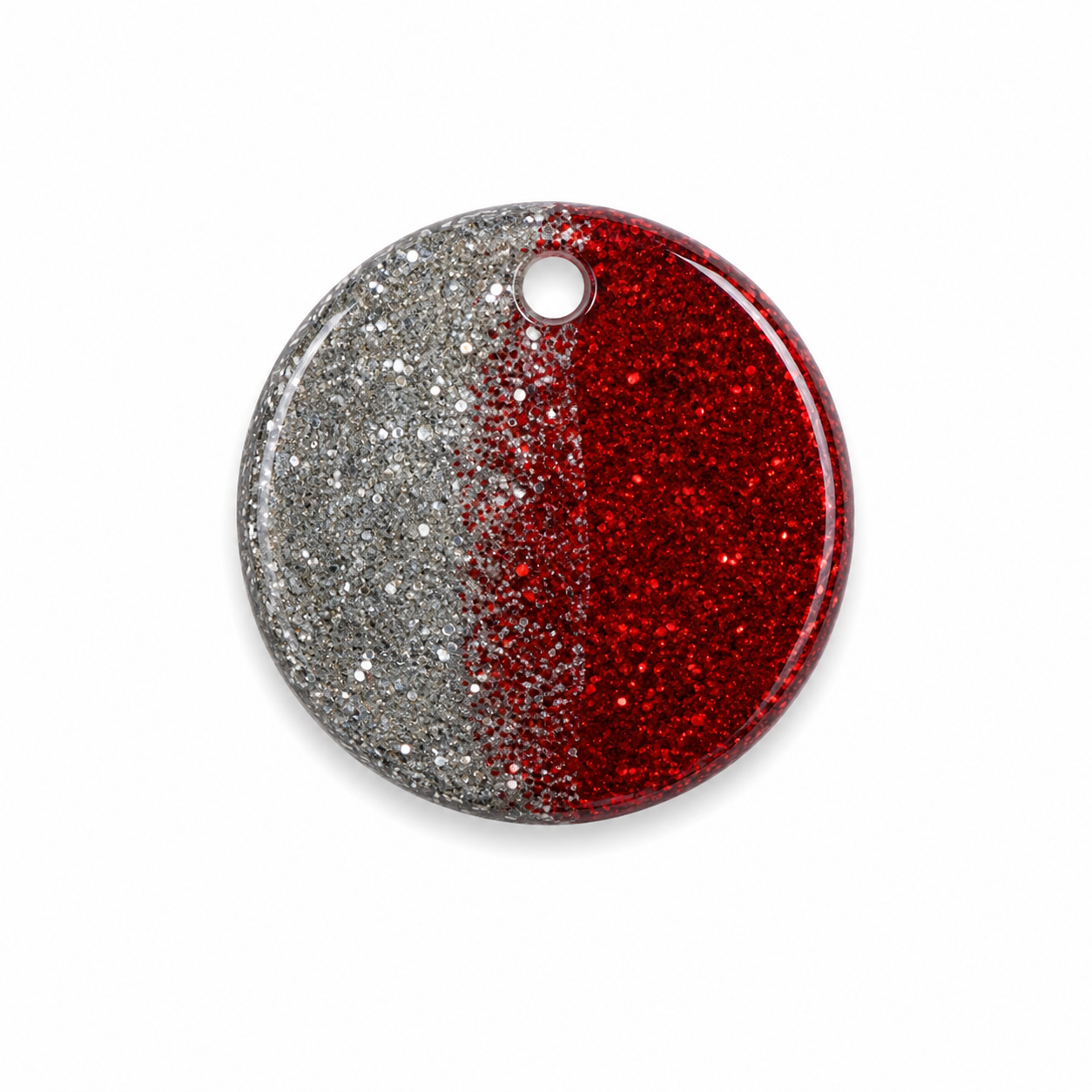 Hondentag glitter zilver/rood rond