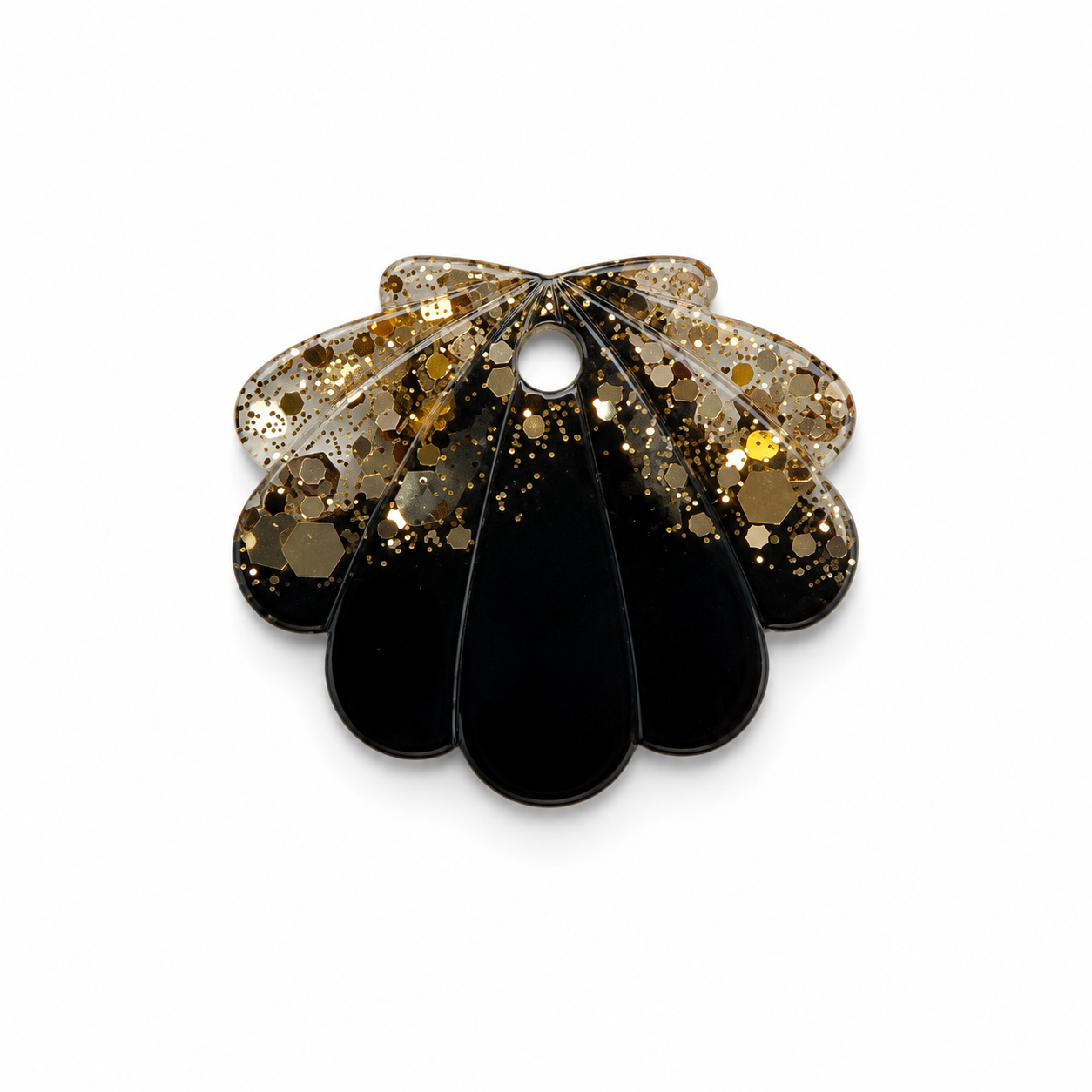 Hondentag zwart goud glitter schelp MINI