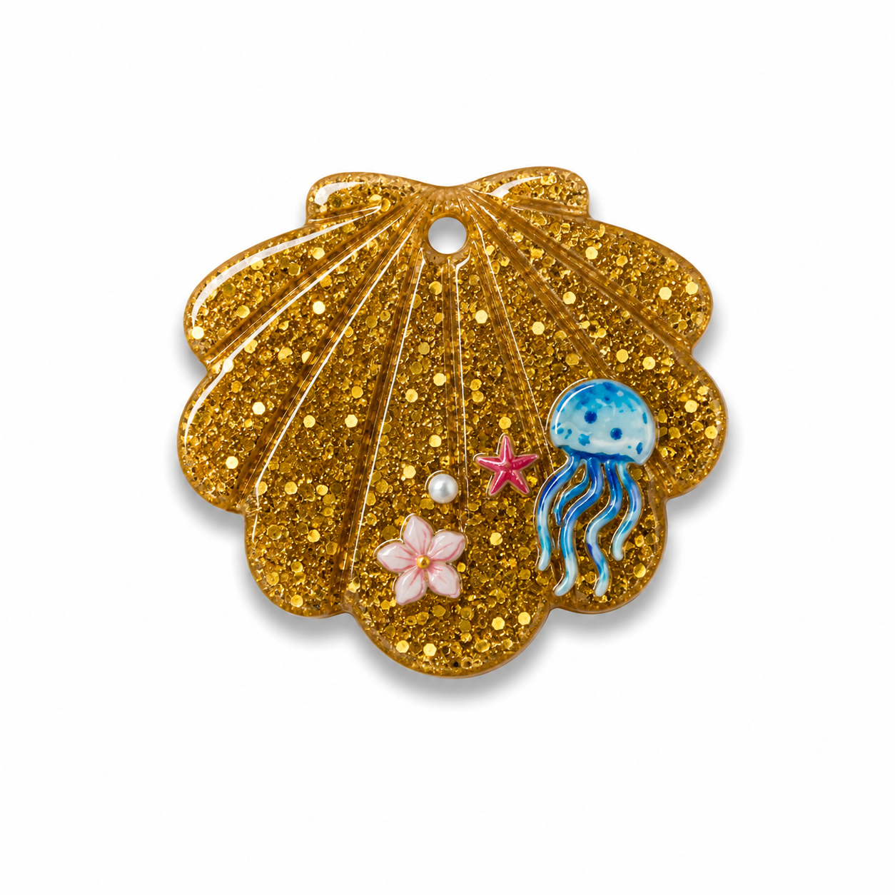Hondentag schelp goude glitter