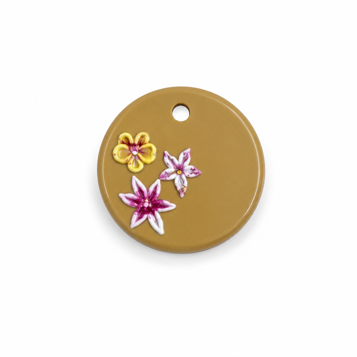 Hondentag flowers rond beige