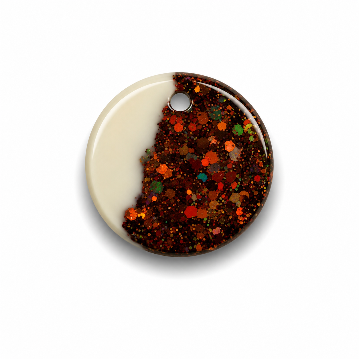 Hondentag wit met bruine glitters rond