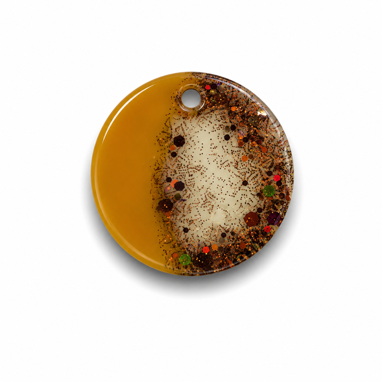 Hondentag wit met bruine glitters rond