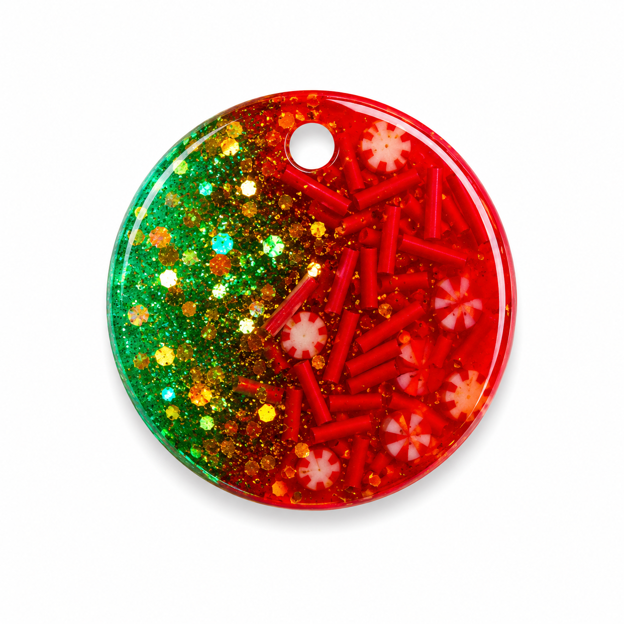 Hondentag kerstmis candy cane groen/rood rond