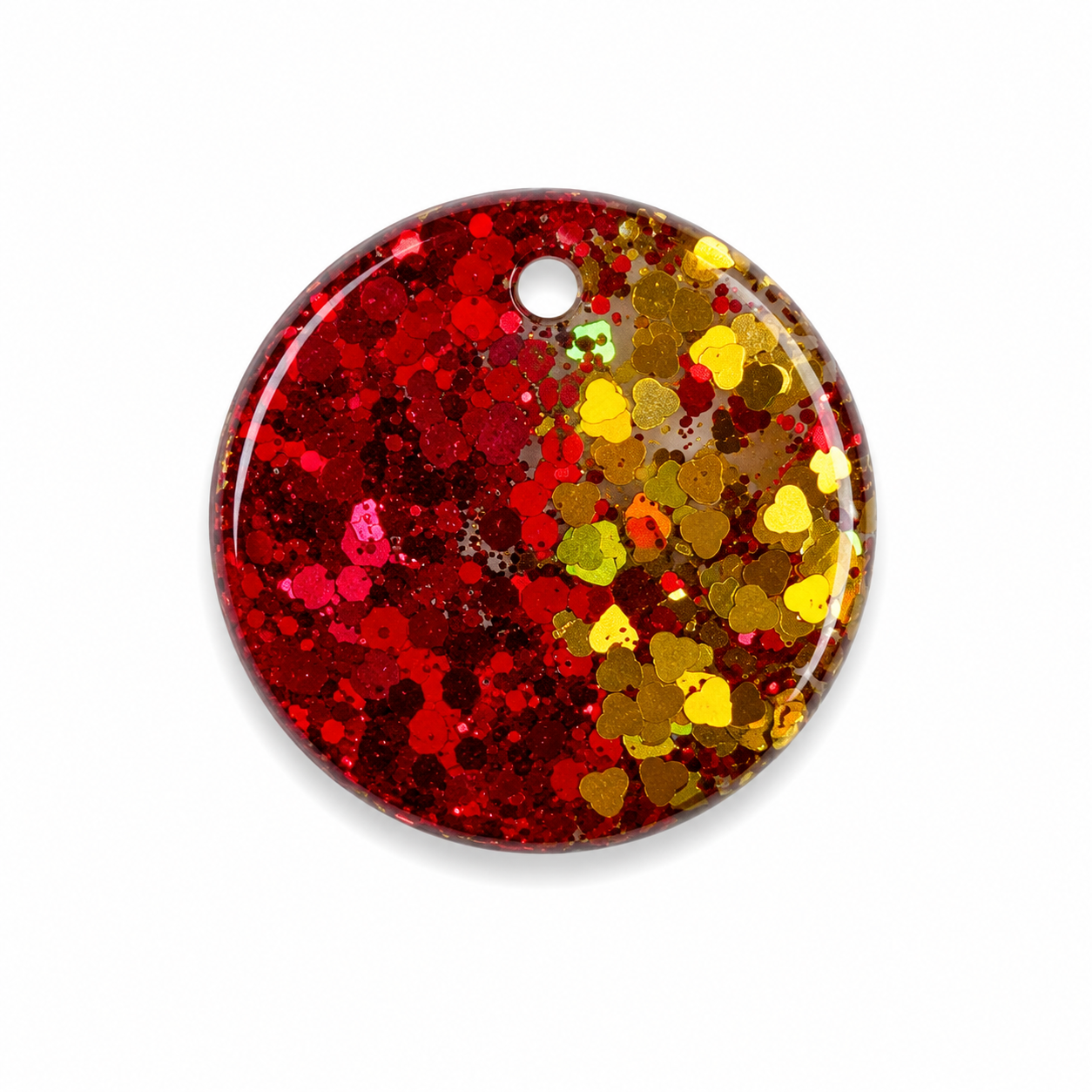 Hondentag glitter gold/red rond