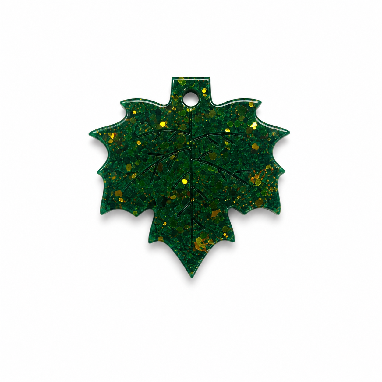Hondentag glitter donker groen esdoorn blad