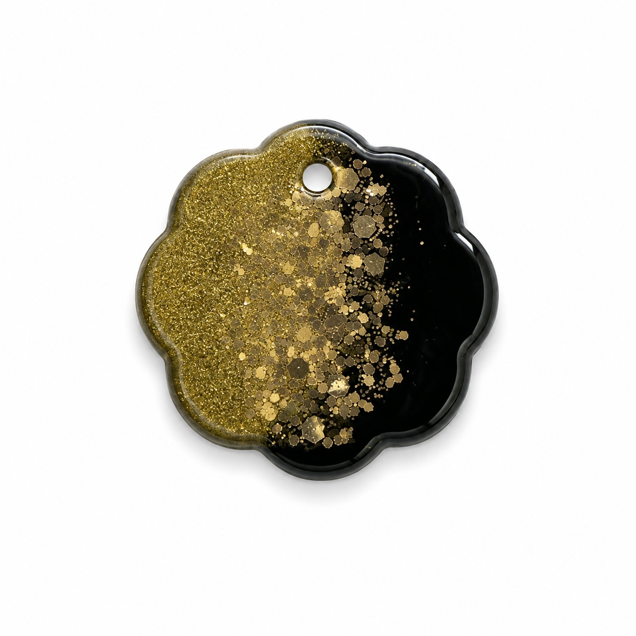 Hondentag glitter gold/black daisy bloem