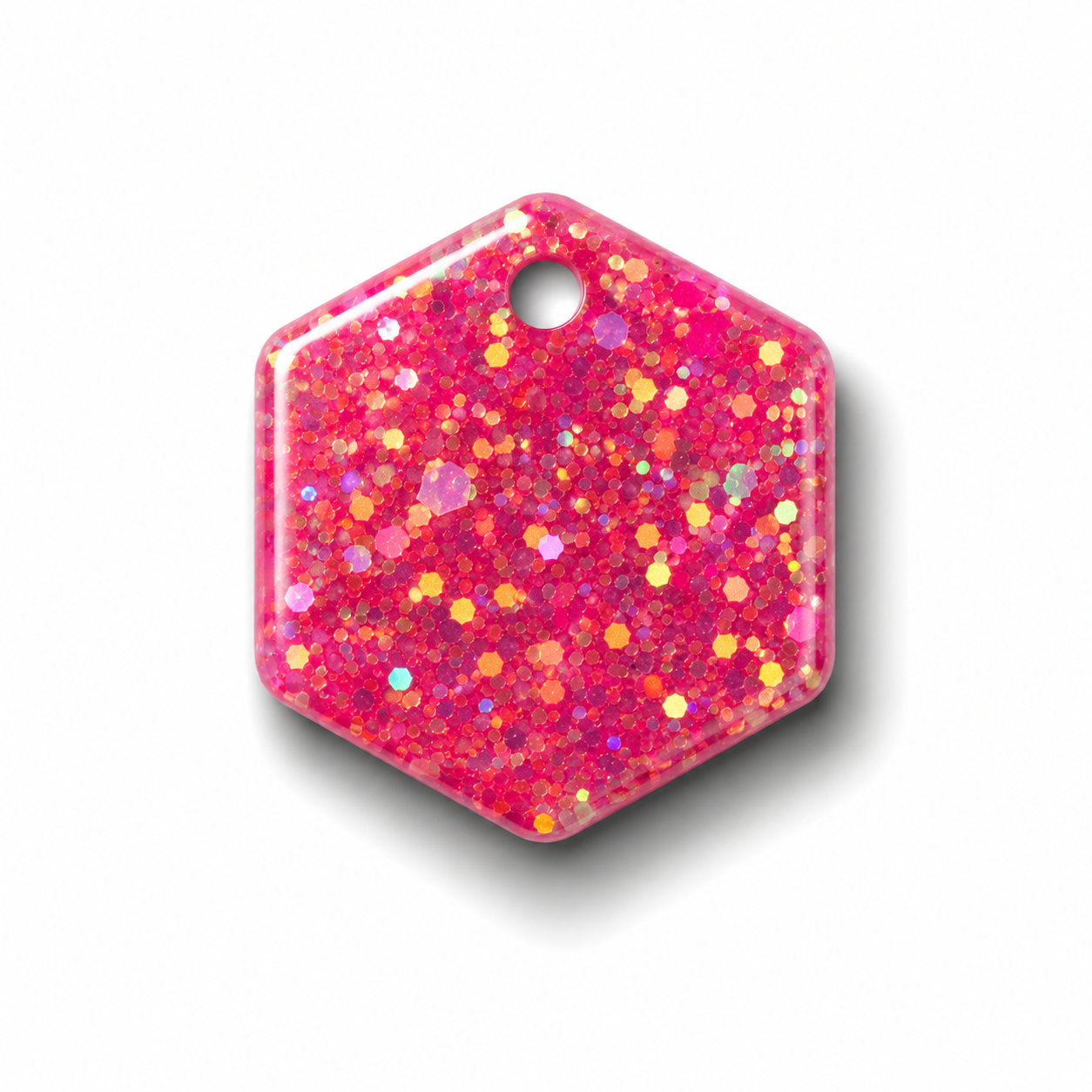 Hondentag fluor roze glitters Hexagon