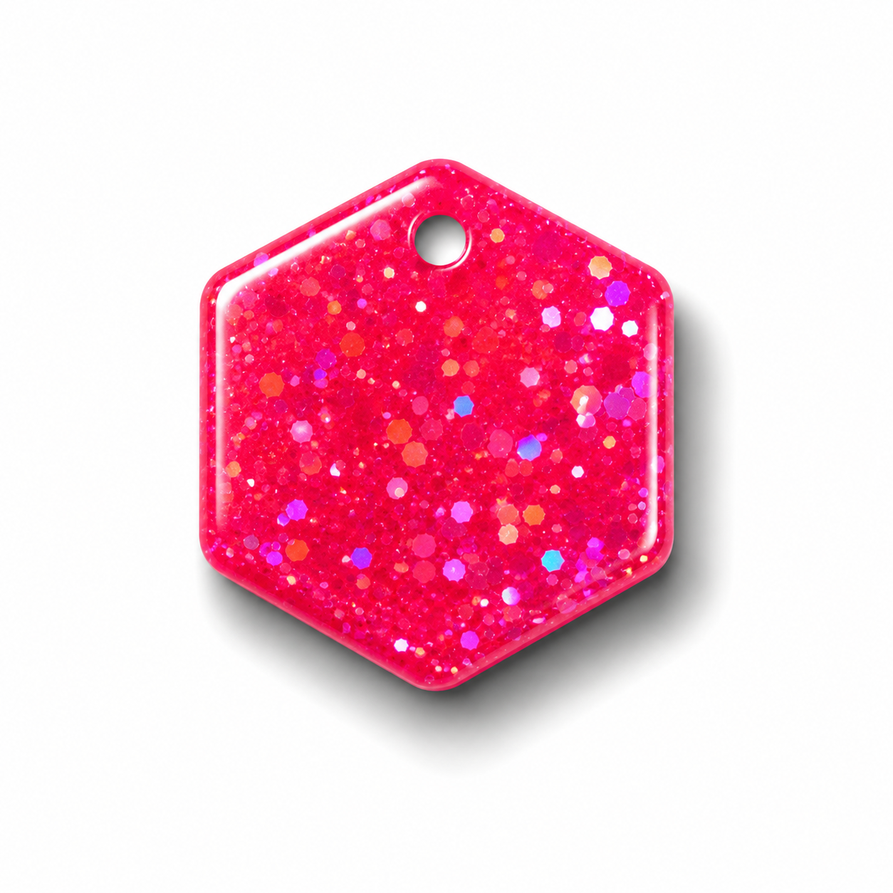 Hondentag fluor roze glitters Hexagon