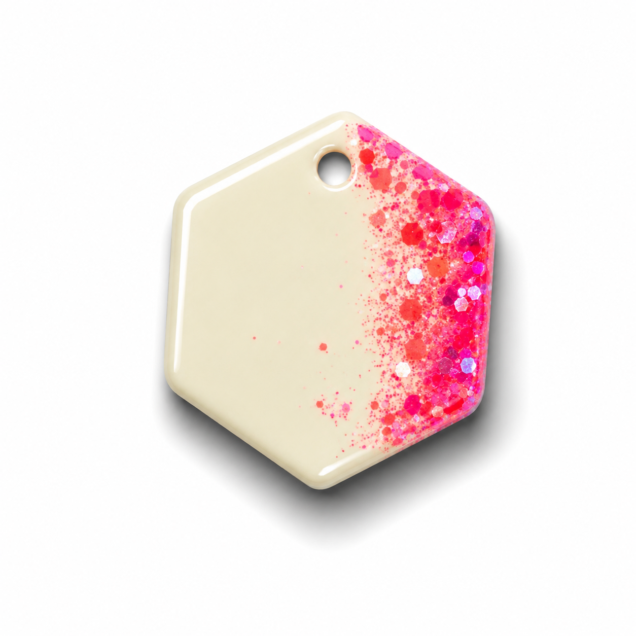 Hondentag wit roze glitters Hexagon