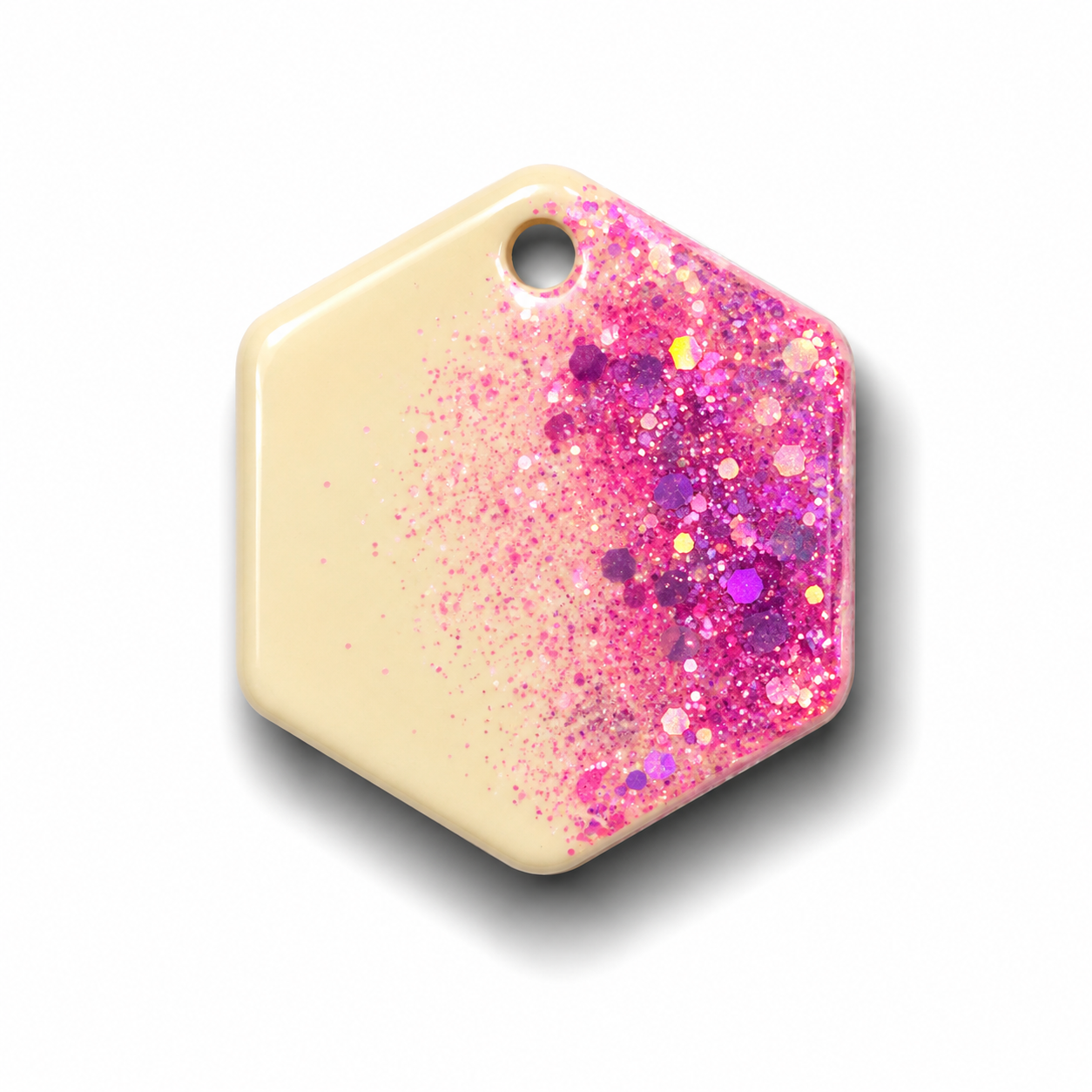 Hondentag wit roze glitters Hexagon