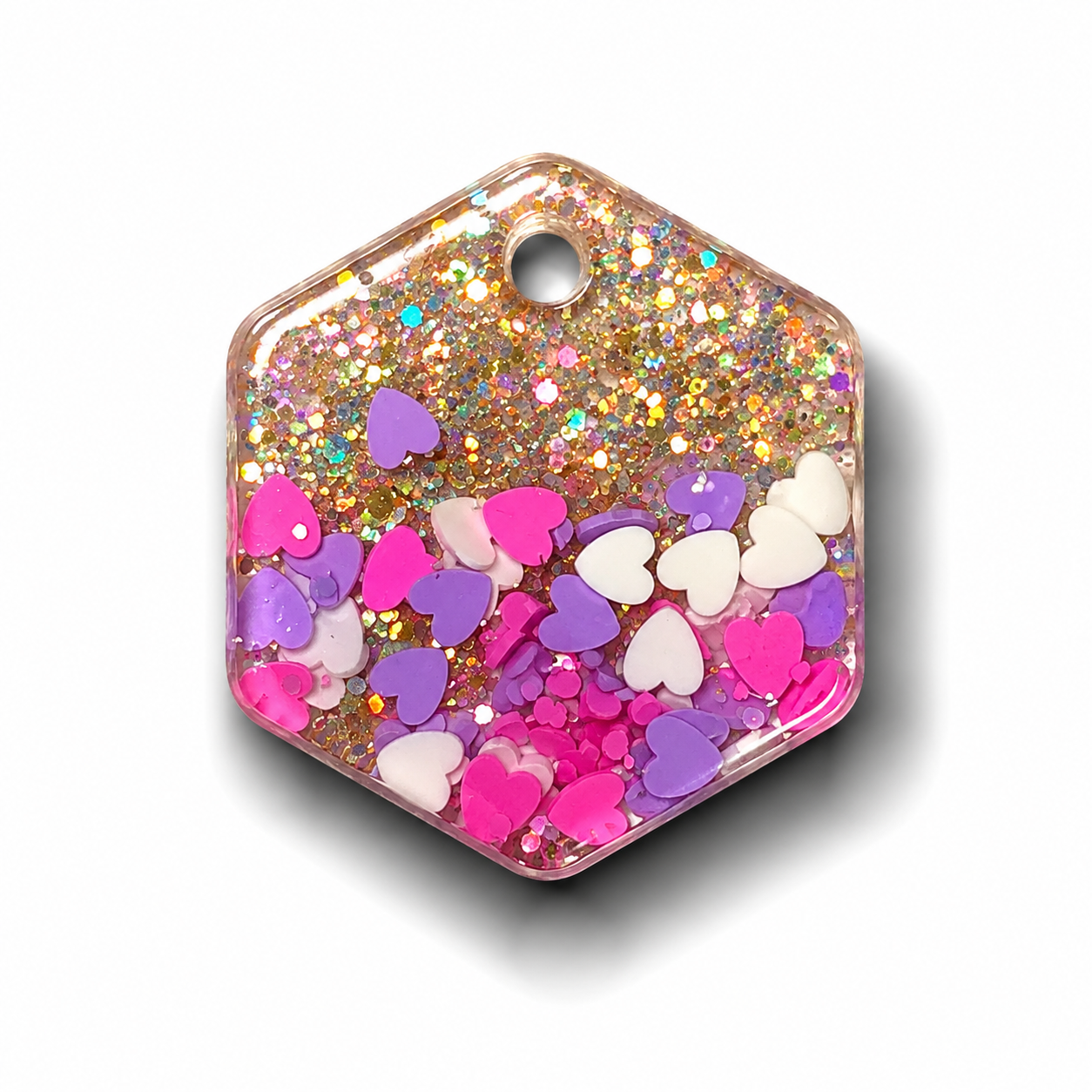 Hondentag glitter met hartjes Hexagon