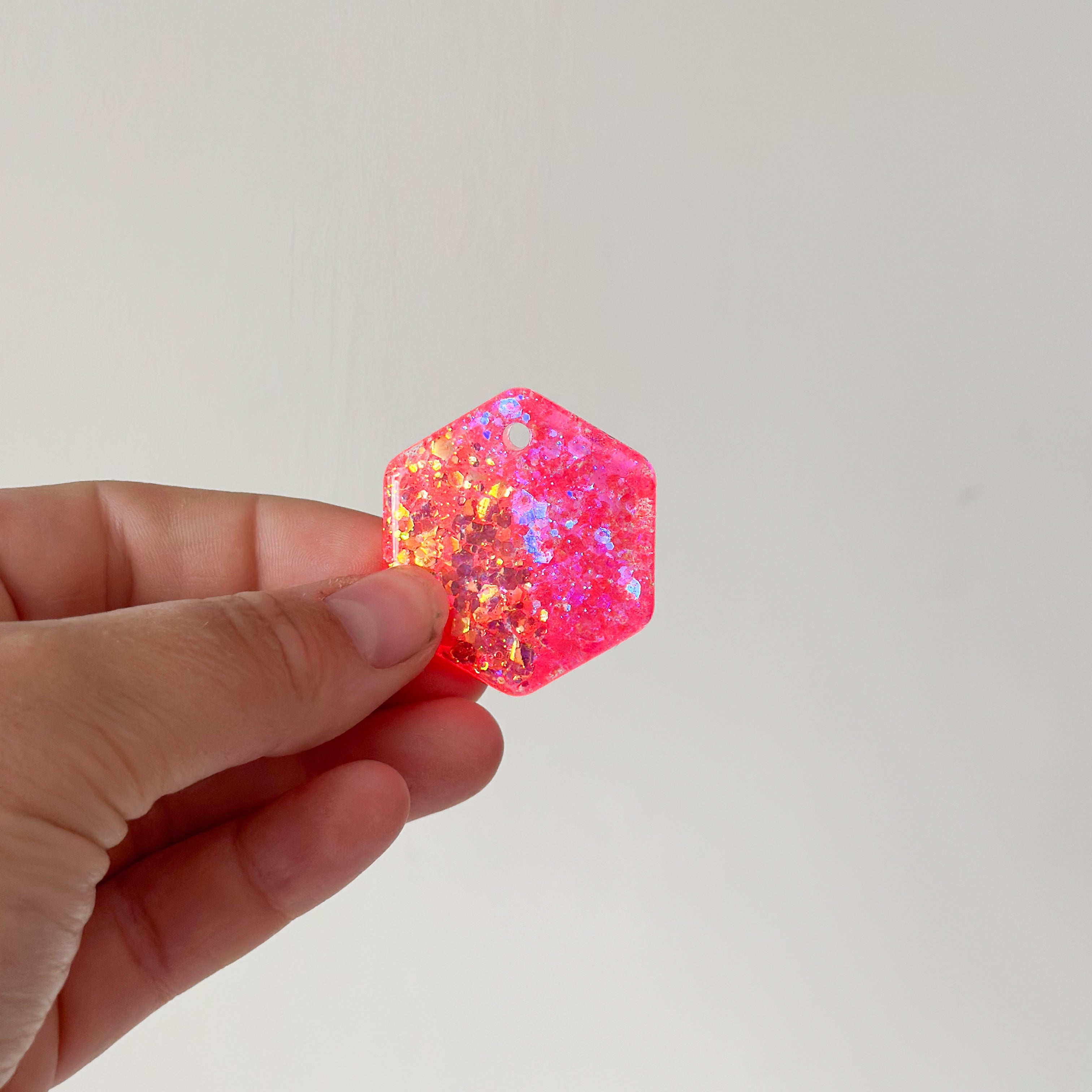 Tag zeshoek oranje roze