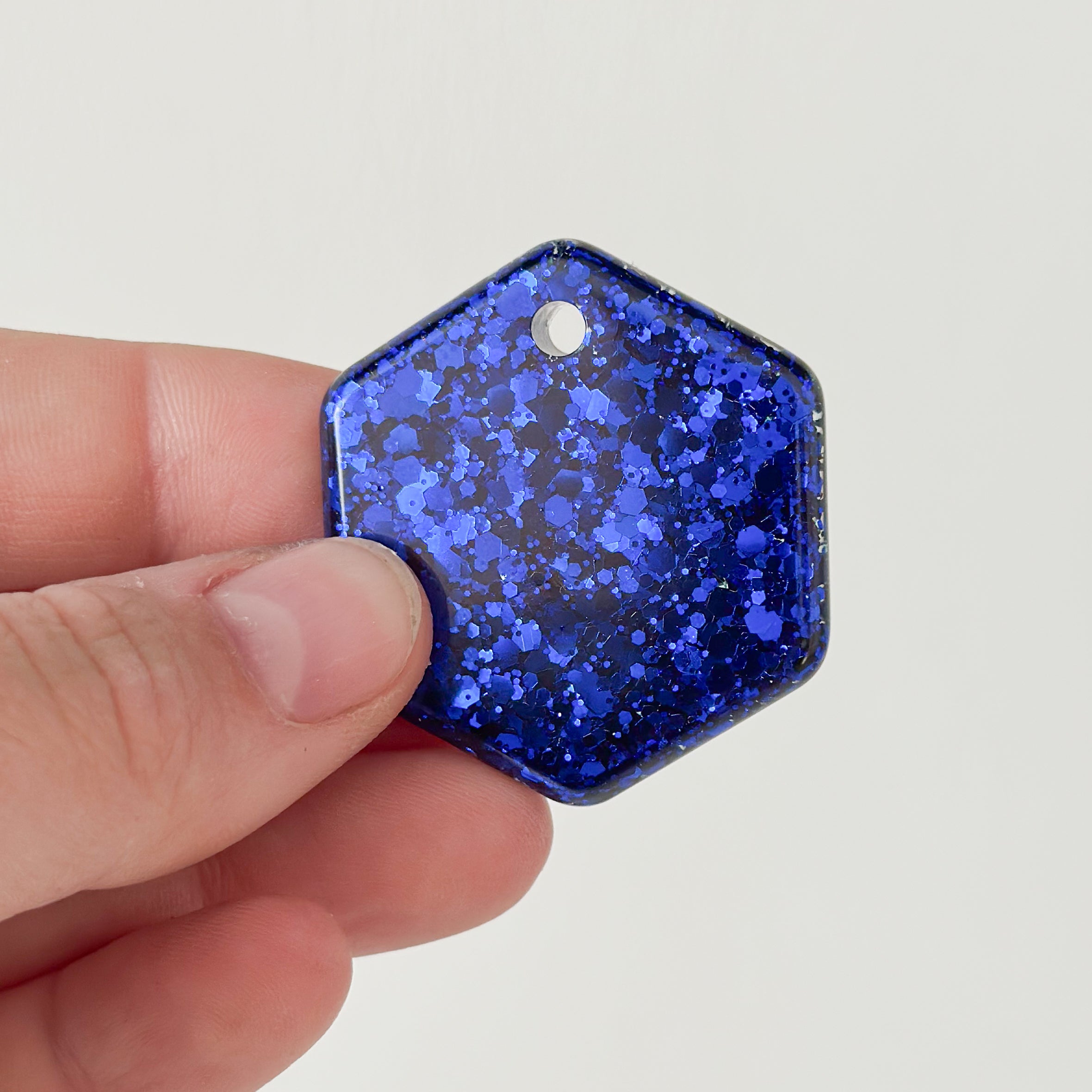 Tag zeshoek blauw glitter