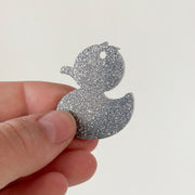 Hondentag eend met zilveren glitter