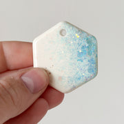 Tag zeshoek parlemoer en blauw