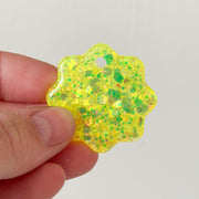 Tag bloem neon gele glitters